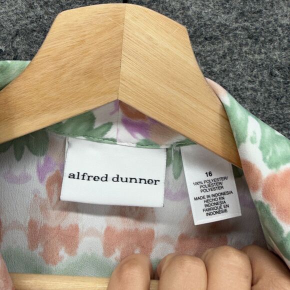 Alfred Dunner Shirt Women 16 Green Striped Button Up Collared Short Sleeve - Picture 3 of 6